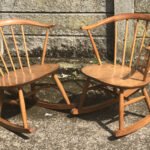 Rare Ercol Cowhorn Adult Rocking Chair Vintage Light Elm