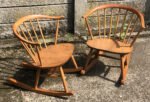 Rare Ercol Cowhorn Adult Rocking Chair Vintage Light Elm - Image 2