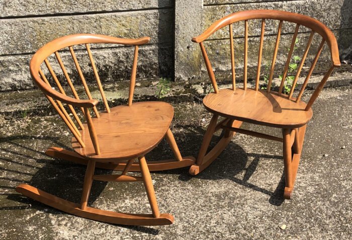 Rare Ercol Cowhorn Adult Rocking Chair Vintage Light Elm - Image 2