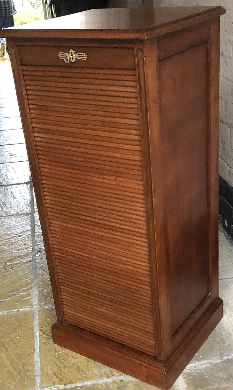 s-l1600-1317.jpg Rare Arts & Crafts Mahogany Tambour Filing Cabinet 9 Trays - Image 1