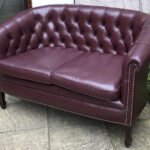 Antique Style Plum Leather 2 Seater Love Seat Sofa Vintage