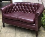 Antique Style Plum Leather 2 Seater Love Seat Sofa Vintage - Image 2