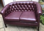 Antique Style Plum Leather 2 Seater Love Seat Sofa Vintage - Image 5
