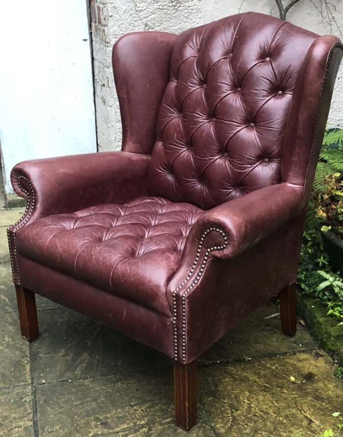 Wade Leather Wingback Chesterfield Armchair Oxblood Vintage  SEO Description - Image 2