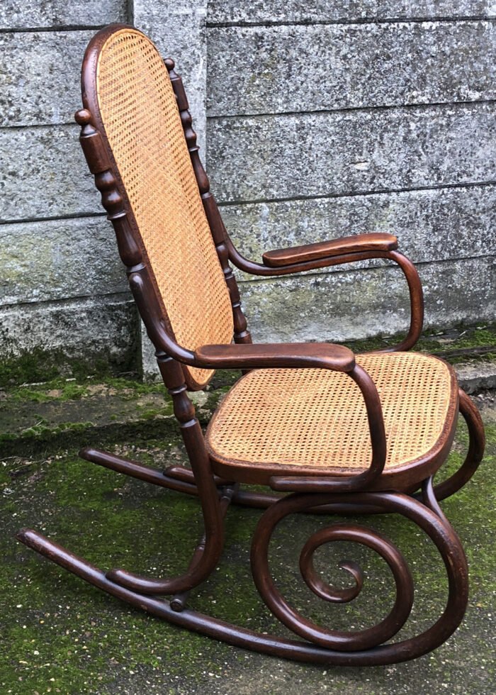Rare Thonet Bentwood Rocking Armchair Antique Cane Seat - Image 2