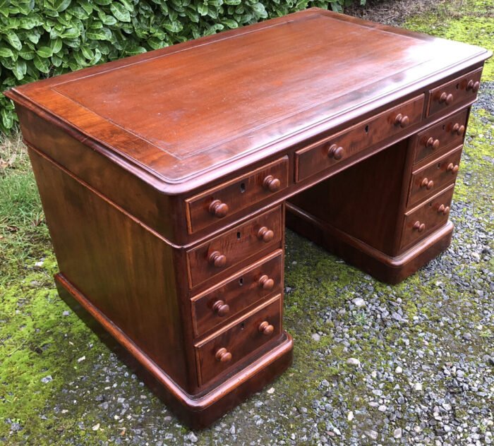 Victorian Mahogany Pedestal Writing Desk Antique Kneehole Desk - Image 2