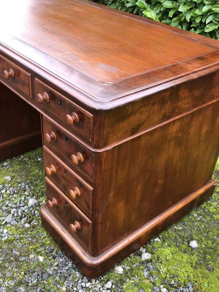 Victorian Mahogany Pedestal Writing Desk Antique Kneehole Desk - Image 3
