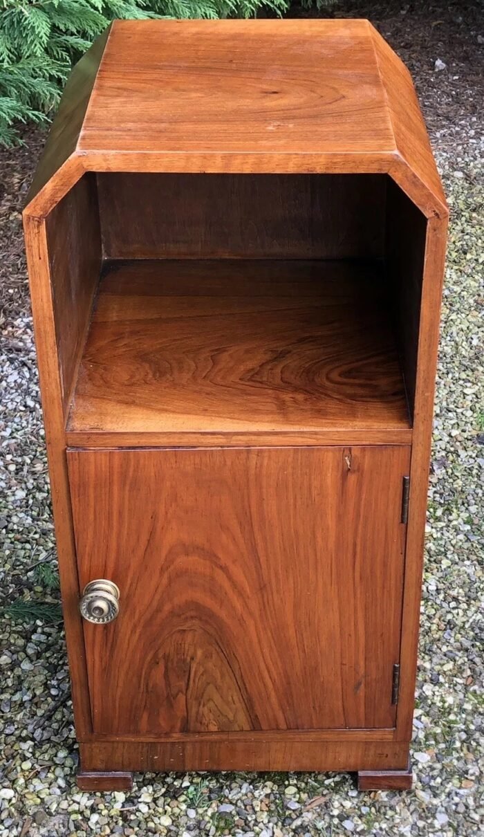 Art Deco Walnut Single Door Cabinet Vintage Bedside Storage Stand - Image 5