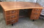Retro Walnut Bowfront Writing Desk 6 Drawer Vintage Office Desk Clean Condition - Image 2