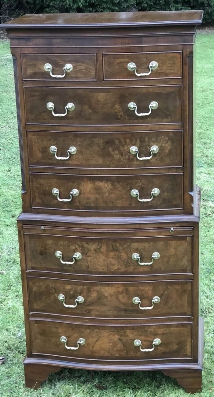 Antique Style Walnut Chest on Chest Vintage Tallboy Chest of Drawers - Image 2