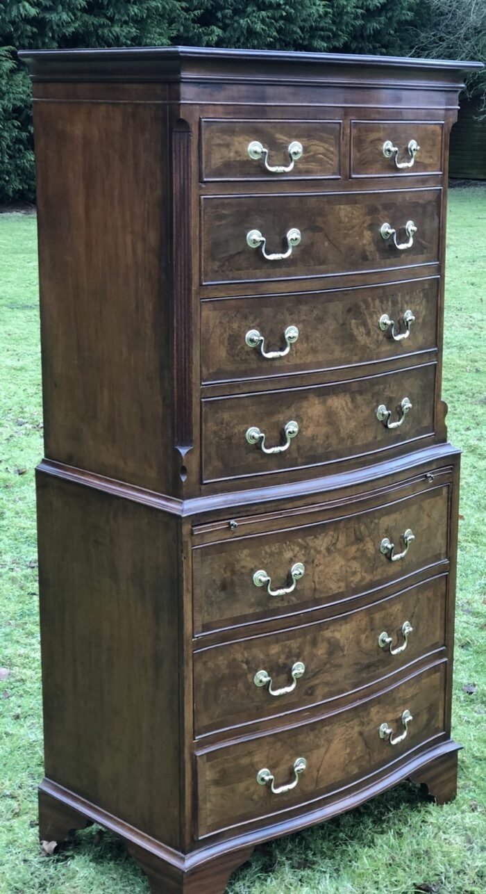 Antique Style Walnut Chest on Chest Vintage Tallboy Chest of Drawers - Image 4