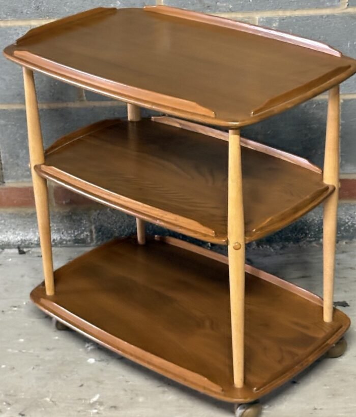 Retro Ercol Trolley Display Stand Solid Elm Vintage Serving Table - Image 3