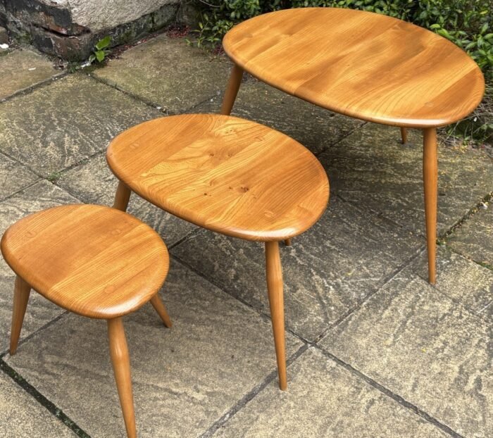 Vintage Ercol Pebble Nest of Coffee Tables Solid Elm & Beech - Image 2