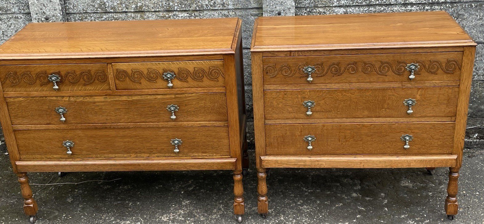 s-l1600-147.jpg Pair of Arts & Crafts Golden Oak 3 Drawer Chests His & Hers - Image 1