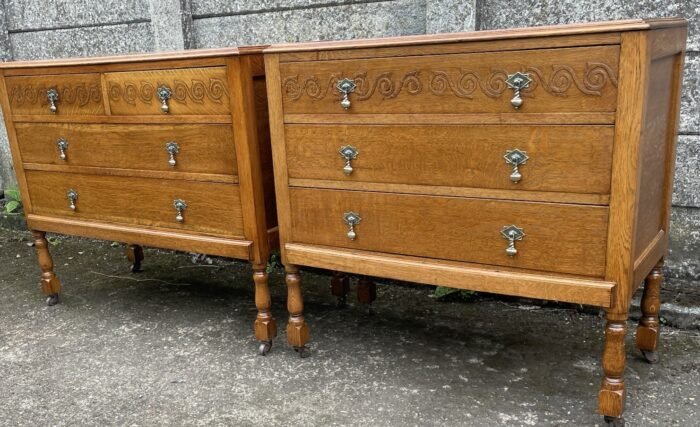 Pair of Arts & Crafts Golden Oak 3 Drawer Chests His & Hers - Image 3