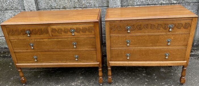 Pair of Arts & Crafts Golden Oak 3 Drawer Chests His & Hers - Image 5