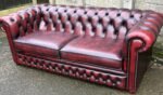 Antique Style Oxblood Leather Chesterfield 3 Seater Sofa - Image 3