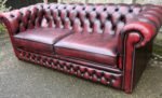 Antique Style Oxblood Leather Chesterfield 3 Seater Sofa - Image 4