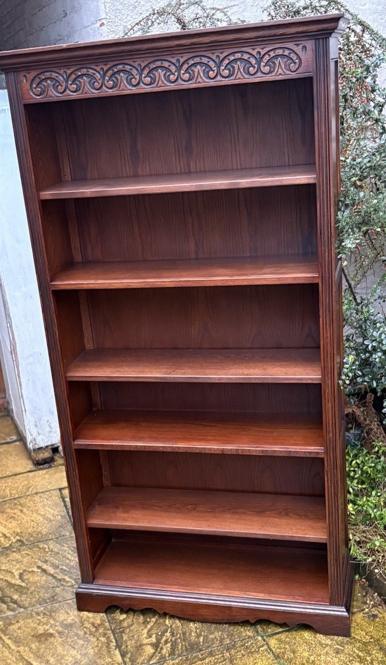 s-l1600-1562.jpg Old Charm Solid Oak Bookcase Tudor Brown Adjustable Shelves - Image 1