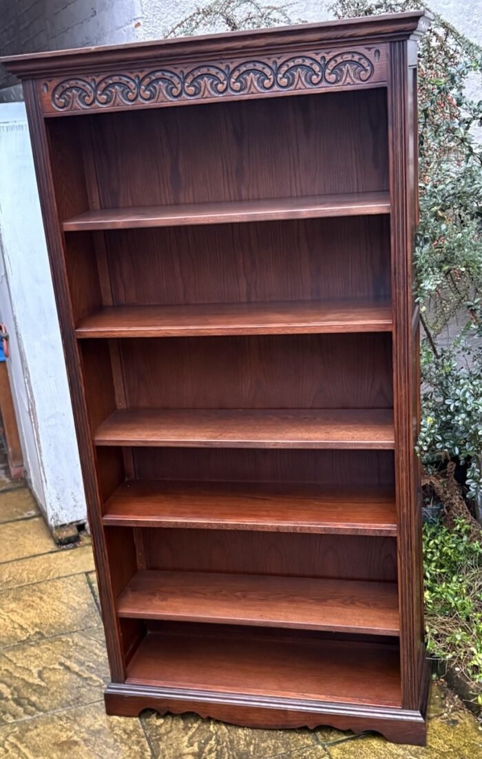 Old Charm Solid Oak Bookcase Tudor Brown Adjustable Shelves - Image 2