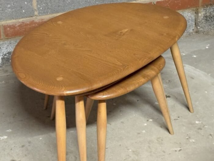 Vintage Ercol Pebble Nest of Coffee Tables Solid Elm & Beech - Image 2