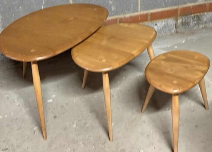 Vintage Ercol Pebble Nest of Coffee Tables Solid Elm & Beech - Image 3