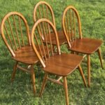 Set of 4 Retro Ercol Dining Chairs Small Solid Elm and Beech