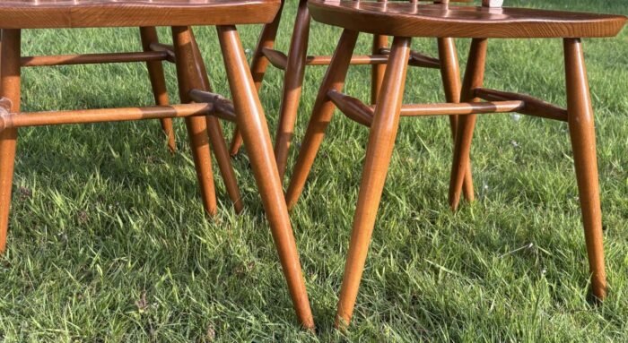 Set of 4 Retro Ercol Dining Chairs Small Solid Elm and Beech - Image 3