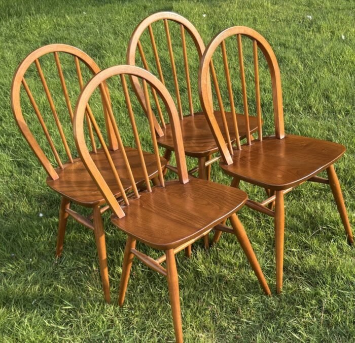 Set of 4 Retro Ercol Dining Chairs Small Solid Elm and Beech - Image 4