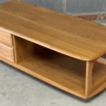 Fine Modern Ercol Minerva TV Cabinet & Coffee Table Solid Elm