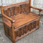 Solid Carved Oak Old Charm Monks Bench with Storage | Arts & Crafts Style | Tudor Brown