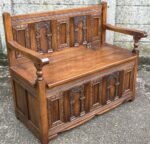 Solid Carved Oak Old Charm Monks Bench with Storage | Arts & Crafts Style | Tudor Brown - Image 2