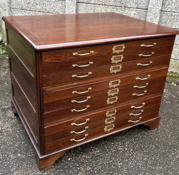 Very Rare Antique Oak Arts & Crafts 9 Drawer Plan Chest - Image 2