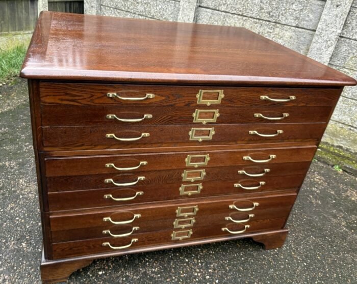 Very Rare Antique Oak Arts & Crafts 9 Drawer Plan Chest - Image 3