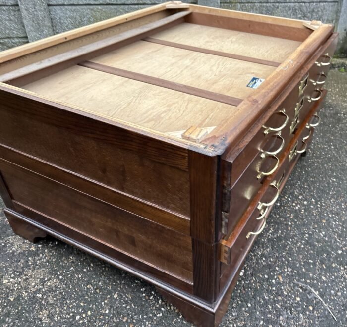 Very Rare Antique Oak Arts & Crafts 9 Drawer Plan Chest - Image 5