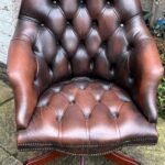 Antique Style Conker Brown Leather Swivel Directors Armchair