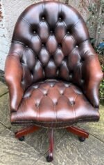 Antique Style Conker Brown Leather Swivel Directors Armchair