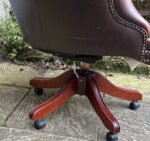 Antique Style Conker Brown Leather Swivel Directors Armchair - Image 5