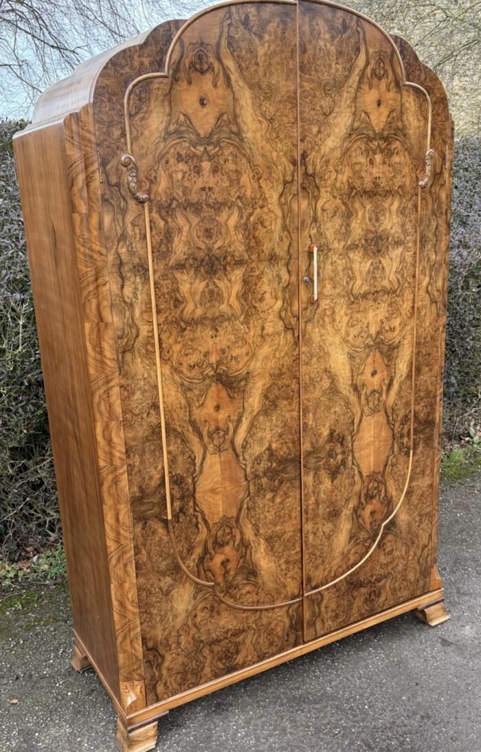 Superb Walnut Art Deco 2 Door Wardrobe - Image 3