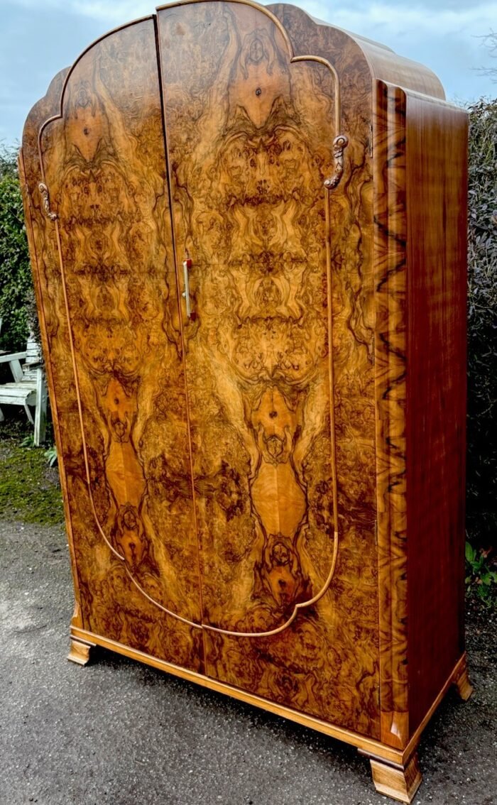 Superb Walnut Art Deco 2 Door Wardrobe - Image 4