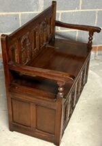 SOLID CARVED OAK OLD CHARM MONKS BENCH - Image 4