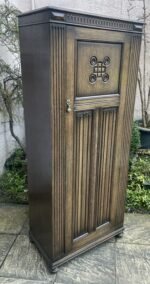 Carved Solid Oak Arts & Crafts Hall Wardrobe