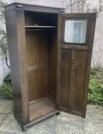 Carved Solid Oak Arts & Crafts Hall Wardrobe - Image 4