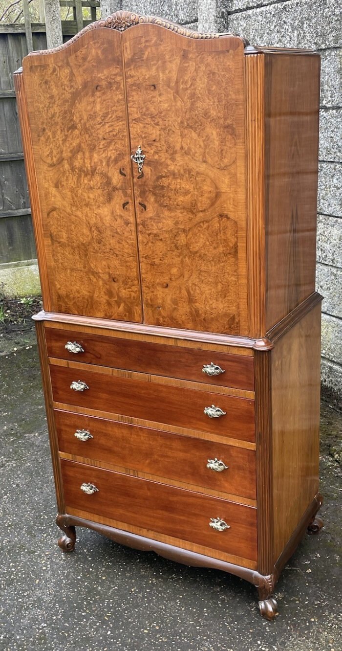 Walnut Art Deco Tallboy Cabinet - Image 4