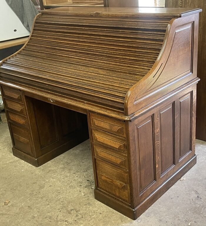 Rare Victorian Arts & Crafts Cutler Oak Roll Top Desk - Image 2