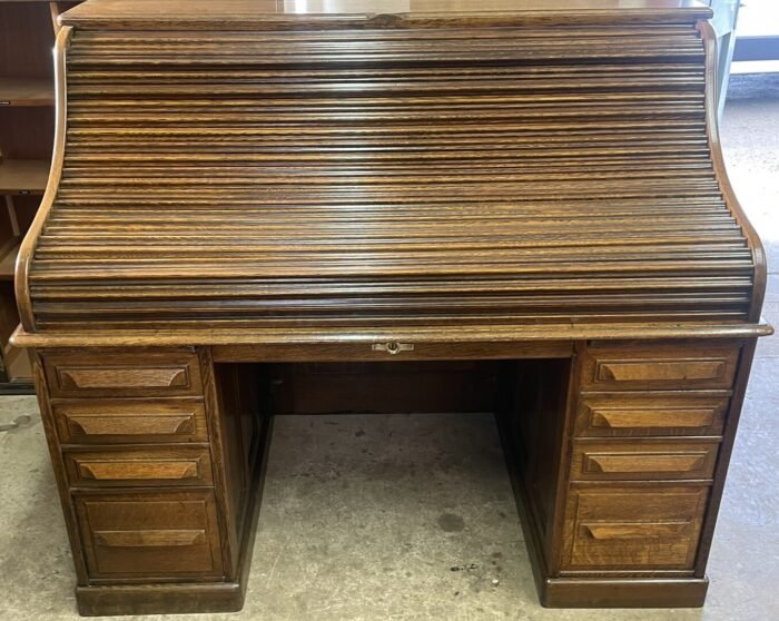 Rare Victorian Arts & Crafts Cutler Oak Roll Top Desk - Image 3